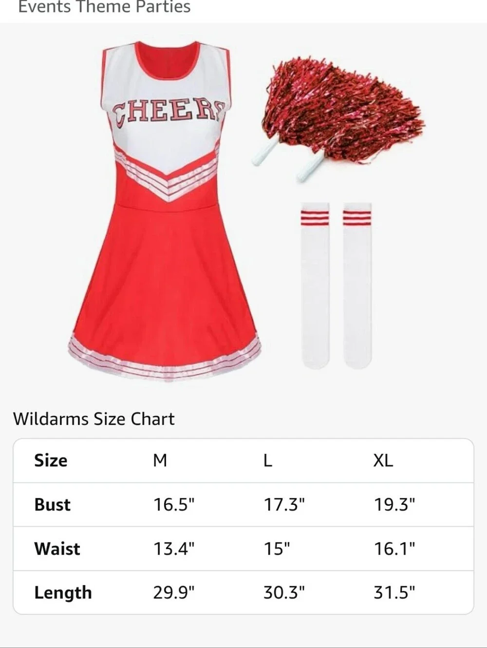 New Cheerleader Costume Dress with Pom Poms and Retro Socks - Red